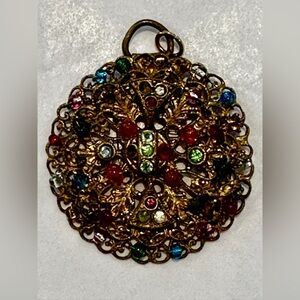 Vintage Elegant Multicolor Filigree Pendant possibly Czech